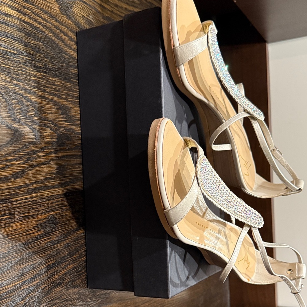 Elegant Beige Sandals with Rhinestone Detailing